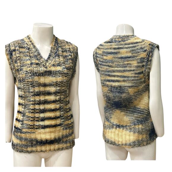 Vintage 1970s Space Dyed Stripe Knit Sweater Vest – Plaid Pattern / Medium - - Picture 4 of 5